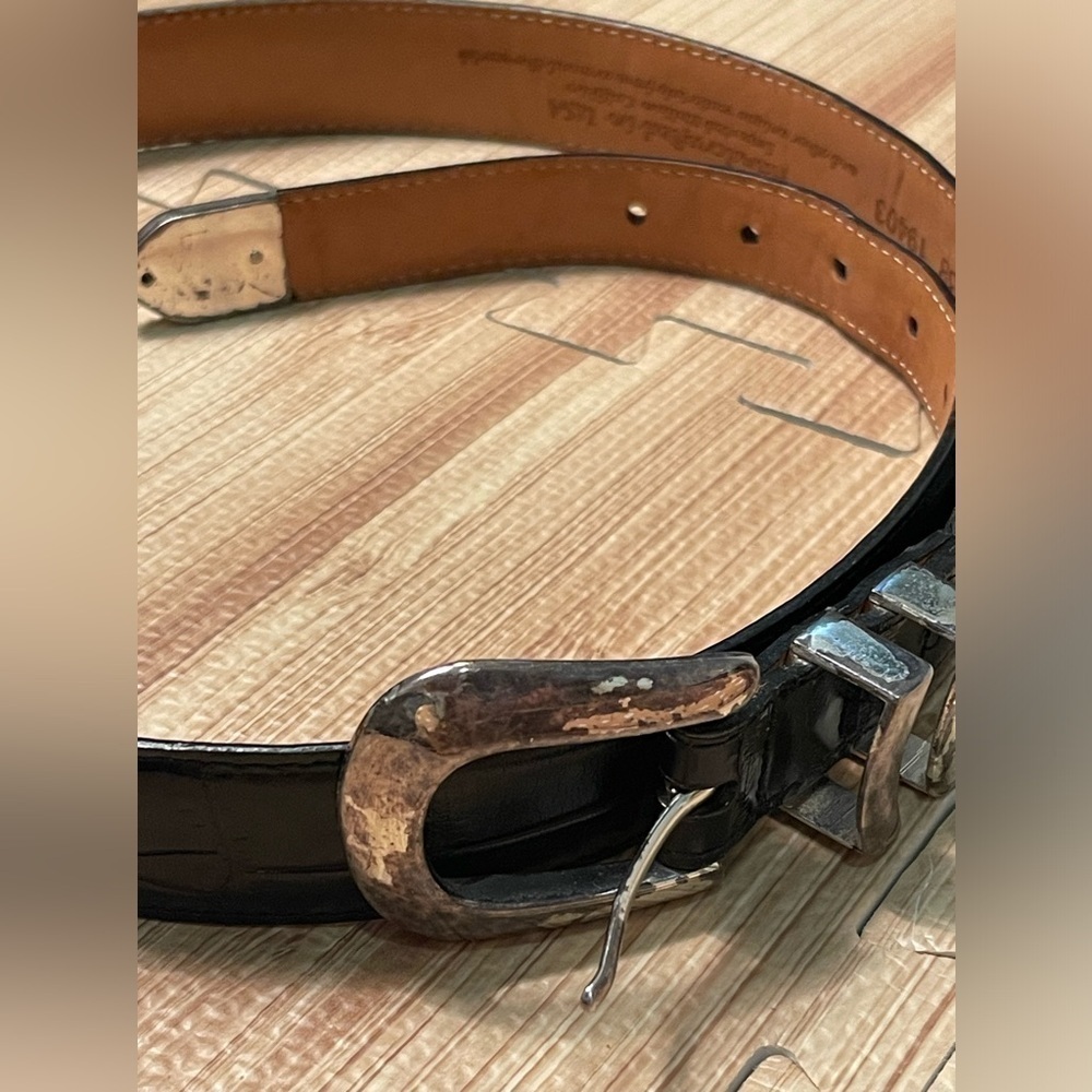 Vintage Onyx by Brighton Black Croc Pattern Belt Size 38
